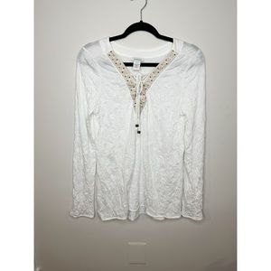 COPY - Sundance Women Creamy White Crinkle Knit Pullover Peasant Top Beads Ties…